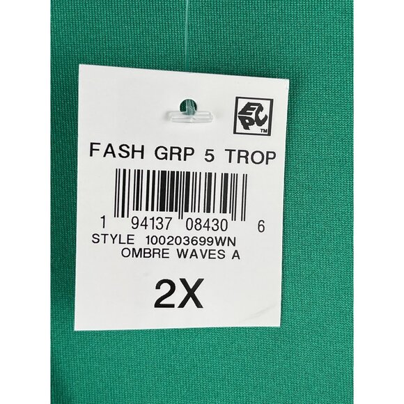 Bar III Womens Plus Size 2X Cowl Neck Top Green Ombre Waves Sleeveless - Picture 8 of 9